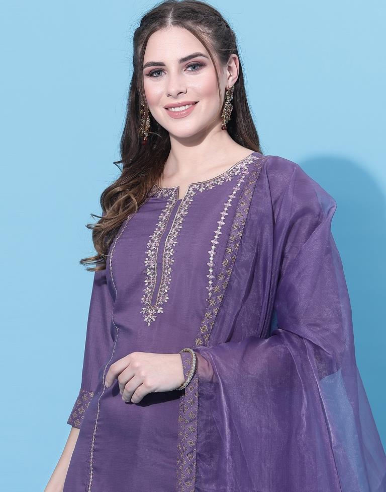 Party Wear Purple and Violet color Cotton fabric Salwar Kameez : 1836630